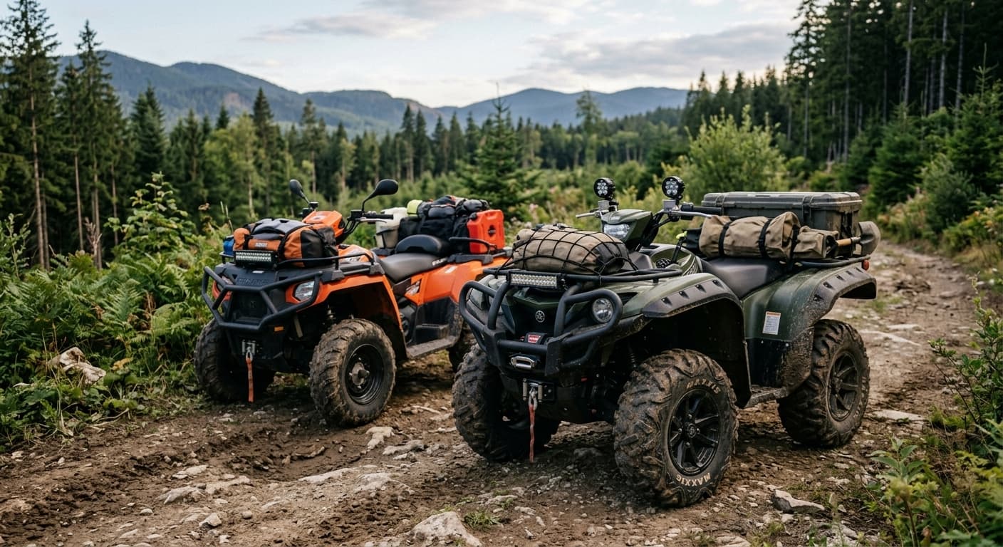 Cuatrimotos equipadas con defensas, luces auxiliares y racks de carga Barracuda